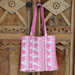 Blockprint schoudertas roze/wit