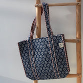 Bolso de hombro con estampado de bloques Indian azul
