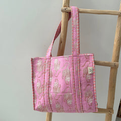 Blockprint-Umhängetasche in Leopardenmuster und Rosa