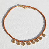 Ketting Miyuki gouden muntjes cognac