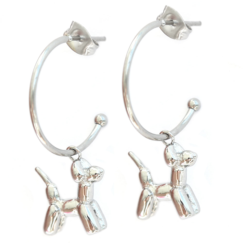 Silver earrings trendy dog