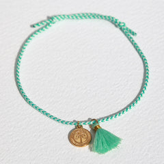 Enkelband Solea turquoise met muntje