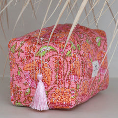 Blockprint Kulturbeutel Fez rosa orange Blume M