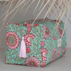 Blockprint toilettas Fez zeegroen roze L