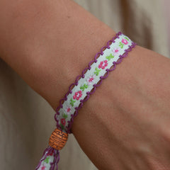 Gewebtes Armband Baumwolle Blume Lavendel