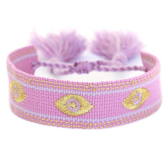 Geweven armband evil eye lila