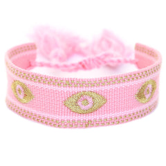 Geweven armband evil eye roze