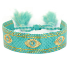Geweven armband evil eye turquoise