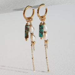 Gouden oorbellen pearl stone groen
