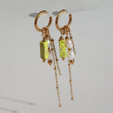 Gouden oorbellen pearl stone lime groen