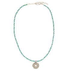 Collier amulette tibétaine bleu/argent