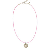 Collier amulette tibétaine rose/argent