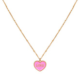 Gold necklace pink heart love