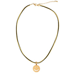 Collier smiley cordon noir or