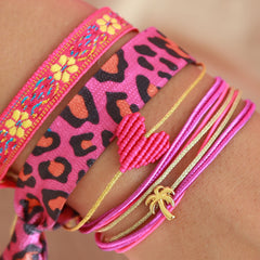 Gewebtes armband flower pink yellow