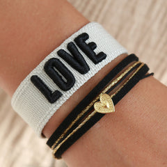 Geweven armband love creme