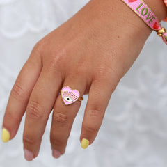Gouden ring evil eye roze hart