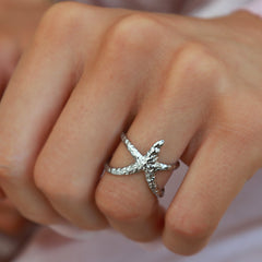 Silver starfish ring
