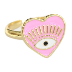 Gouden ring evil eye roze hart