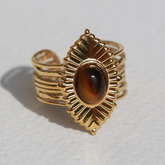 Gouden ring statement Tiger Eye