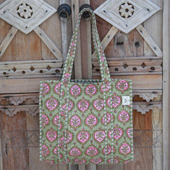 Bolso de hombro con estampado de bloques Indian verde
