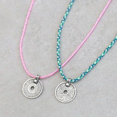 Collier amulette tibétaine bleu/argent