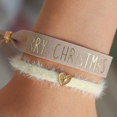 Pulsera de ante beige Feliz Navidad