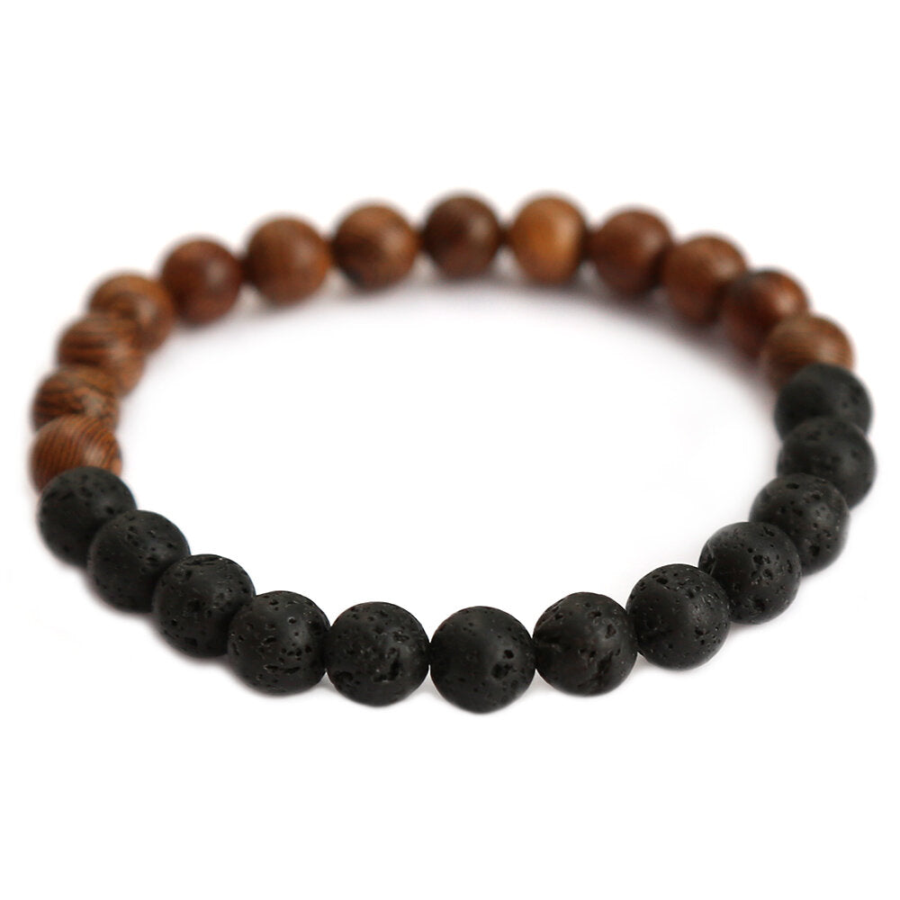 Men bracelet black lava and wood