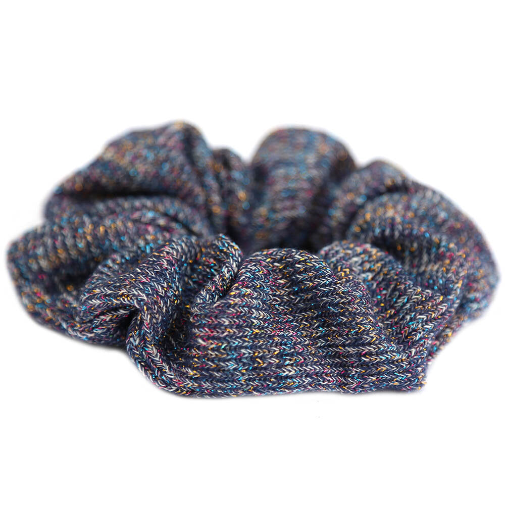 Scrunchie knitted blue glitter