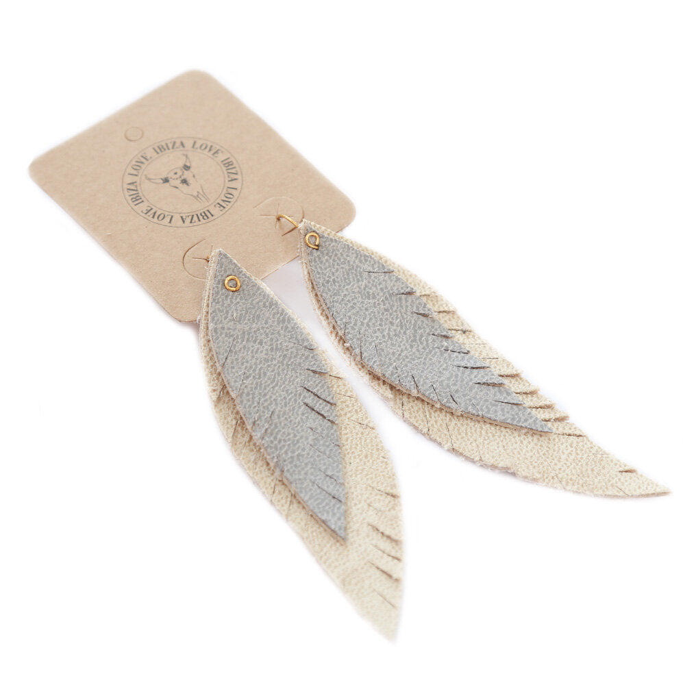 Earrings bohemian feather beige blue