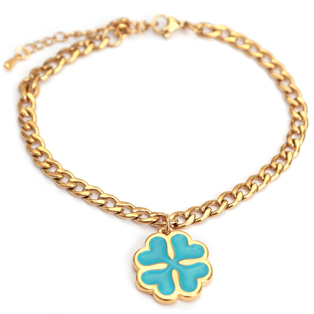 Anklet blue clover gold