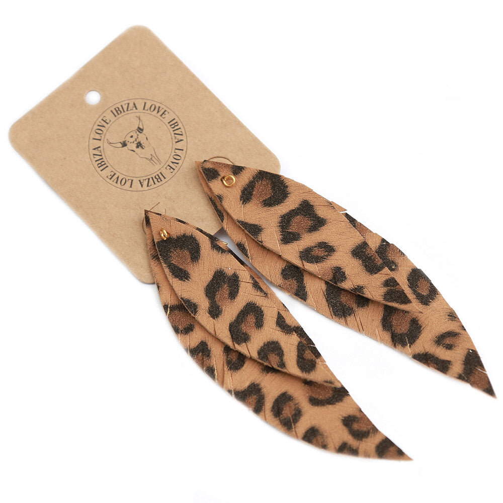 Oorbellen bohemian feather leopard