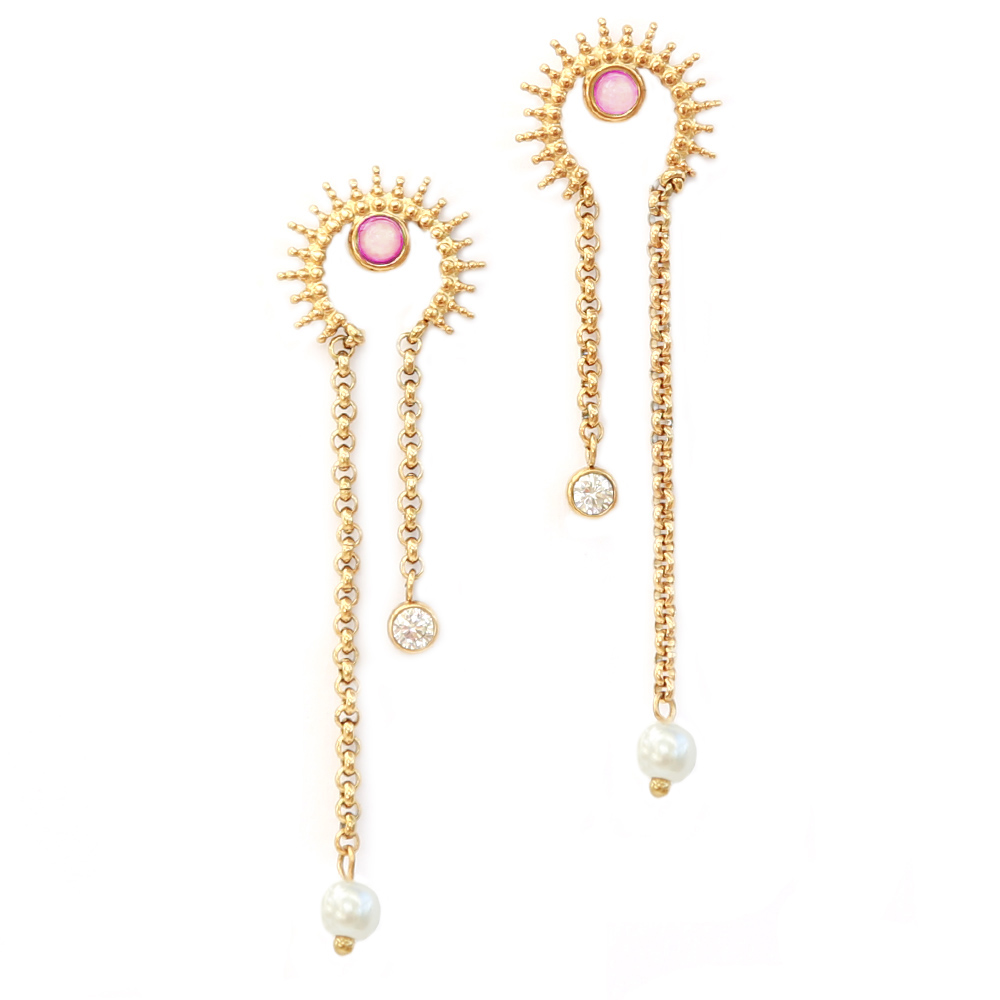 Gouden oorbellen crown pink