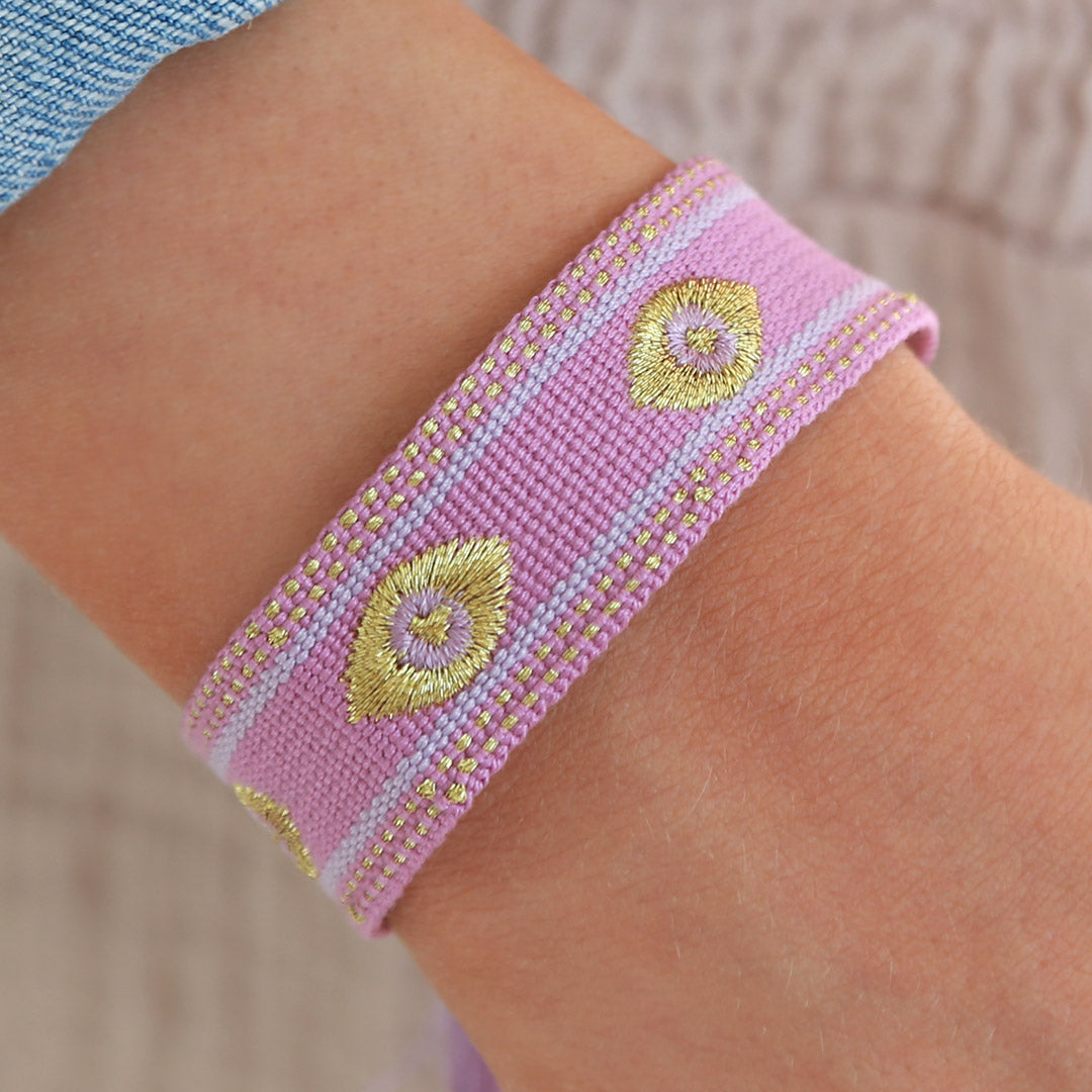 Geweven armband evil eye lila