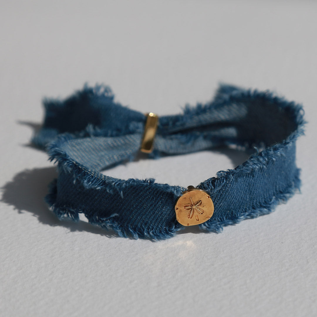 Armband denim wrap goud