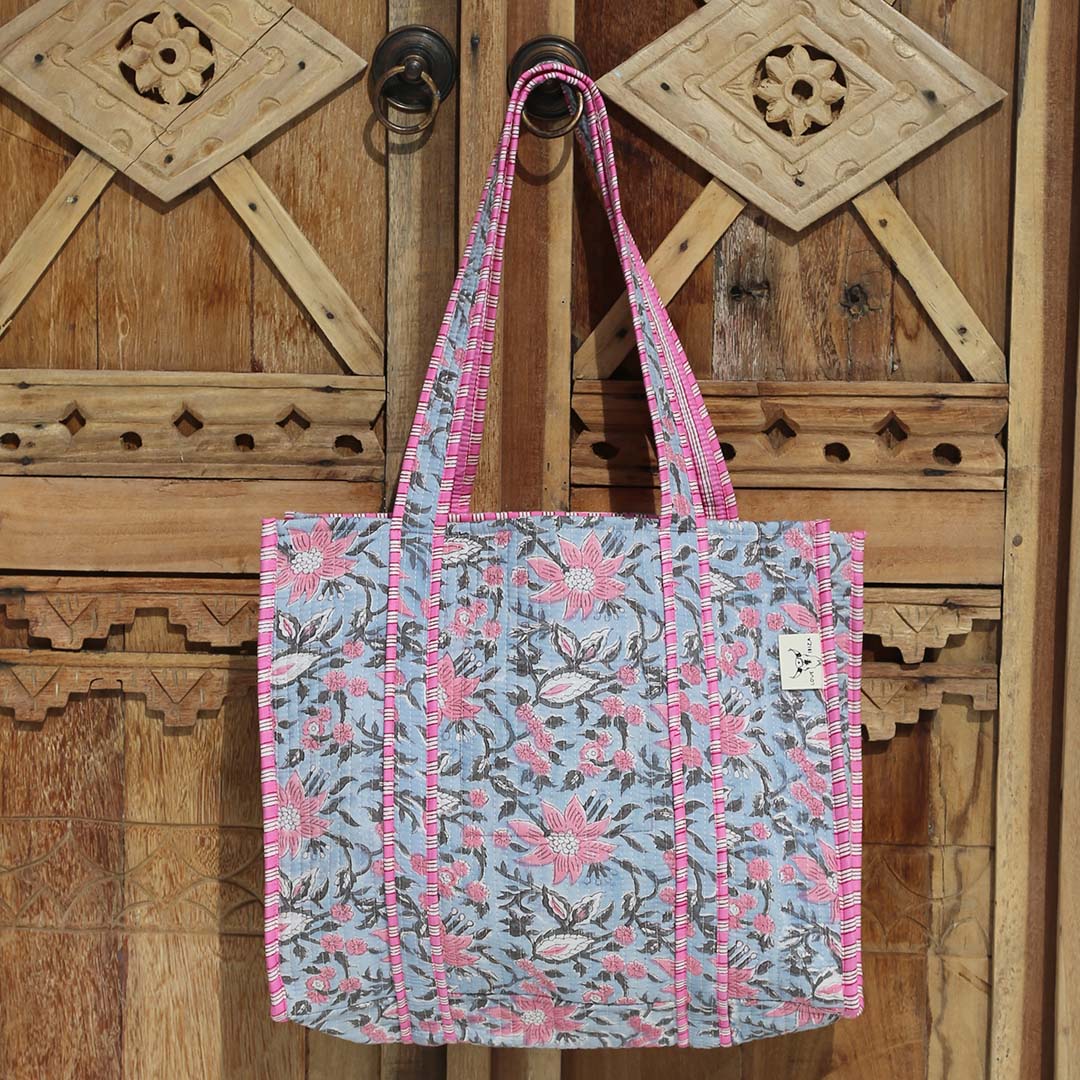 Sac bandoulière Blockprint bleu rose