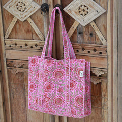 Blockprint schoudertas paisley roze