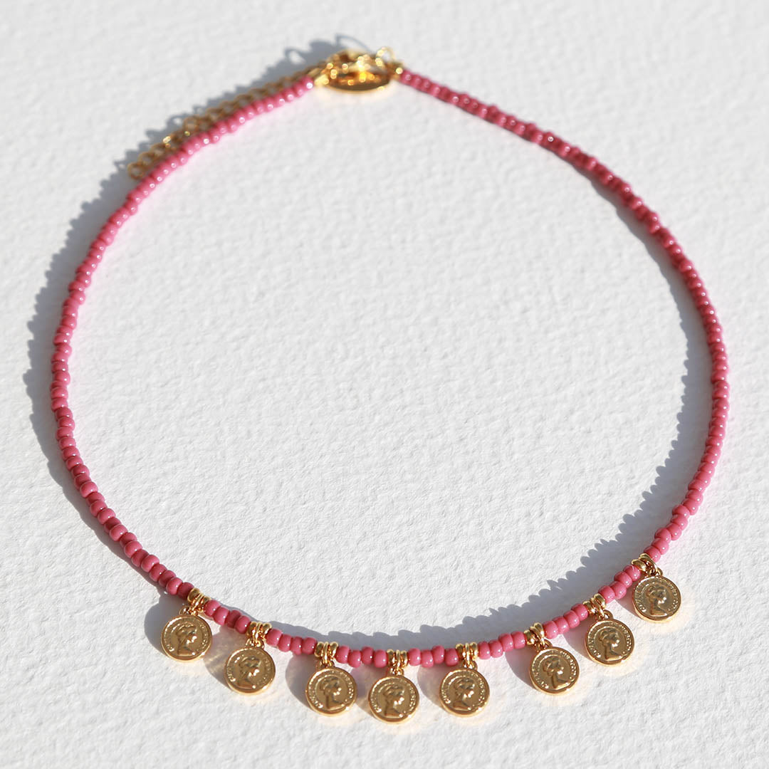 Ketting Miyuki gouden muntjes rosé
