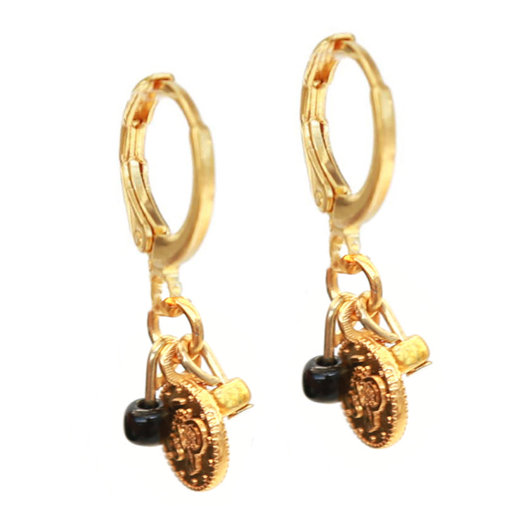 Gold earrings coin black gold