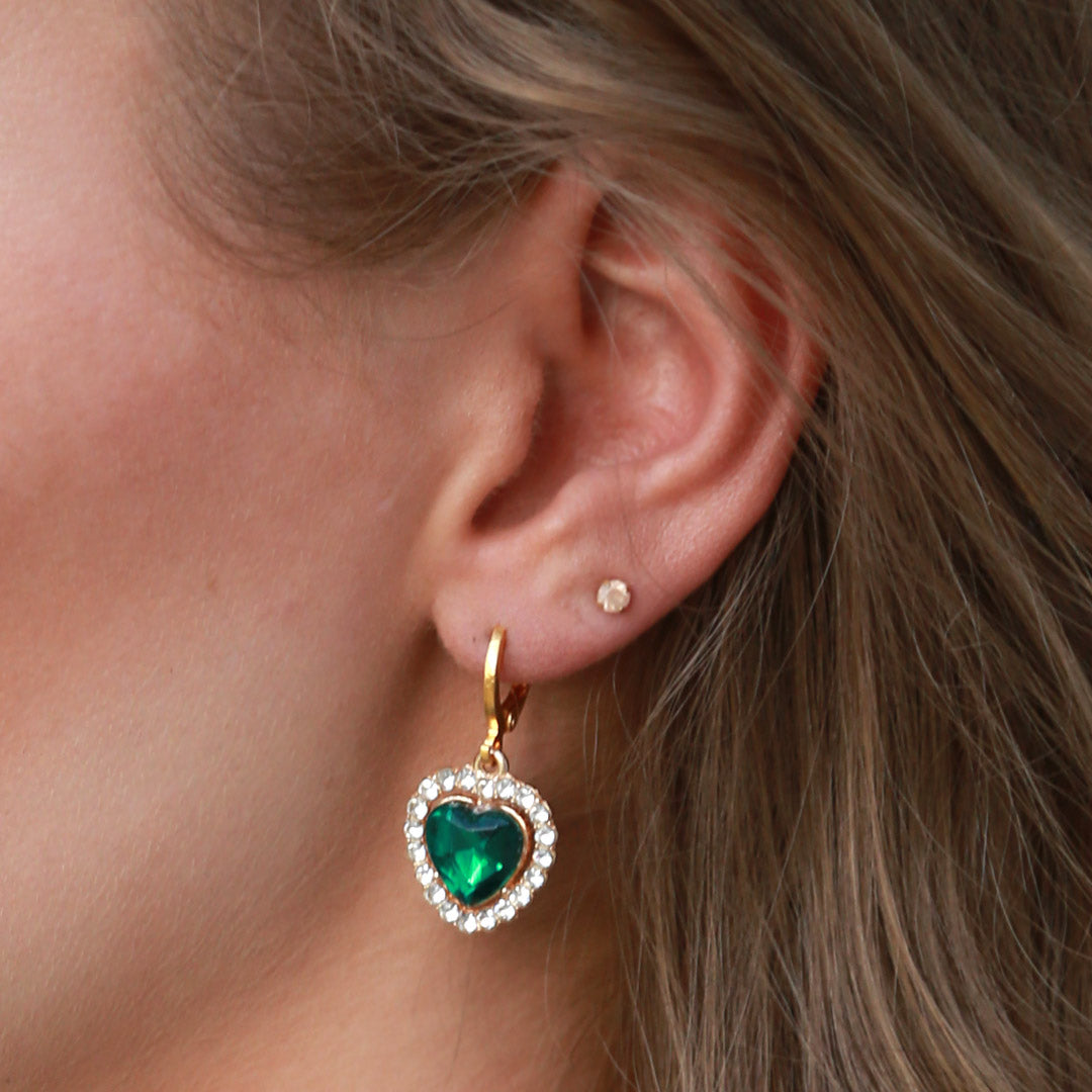 Earrings rhinestone heart emerald