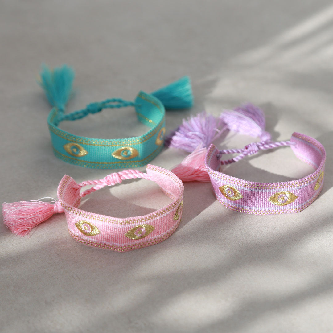 Geweven armband evil eye lila