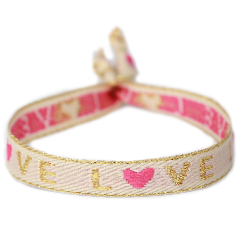 Geweven armbandje creme love gold