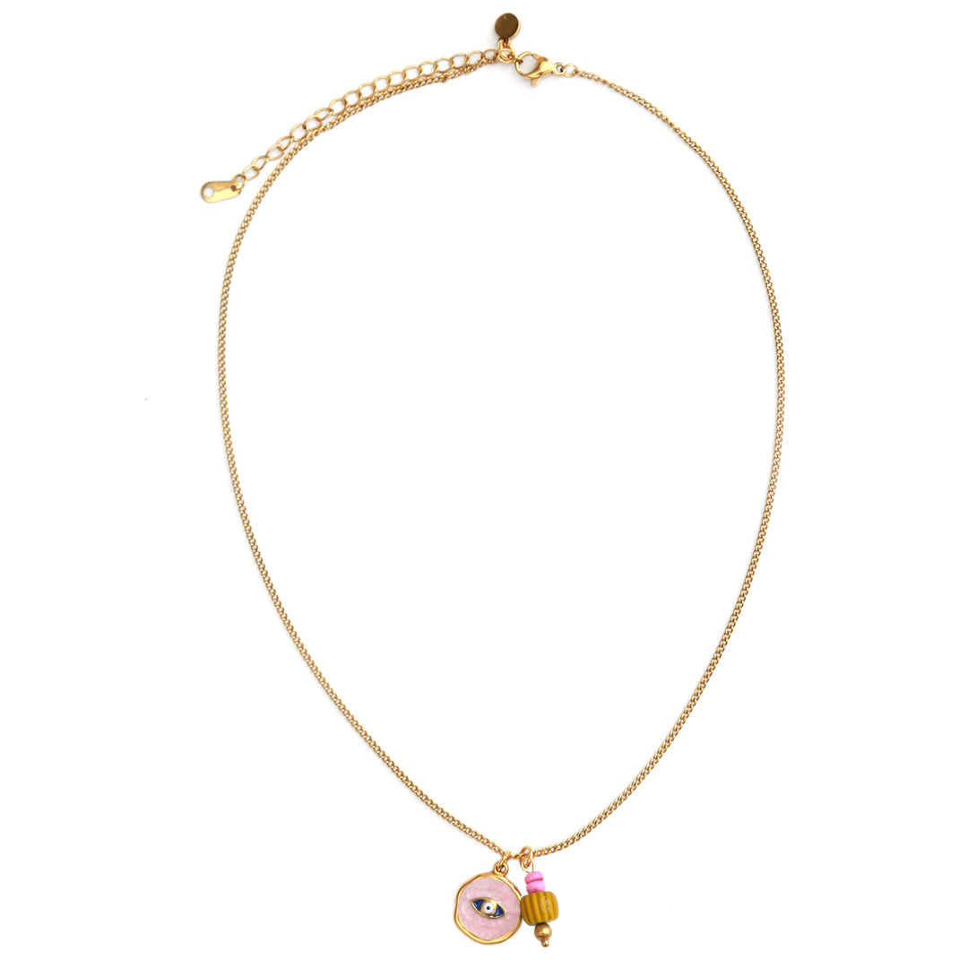 Golden necklace mystic soul eye pink