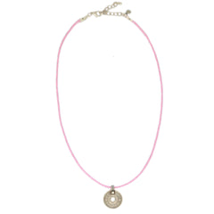 Ketting tibetan amulet roze/zilver
