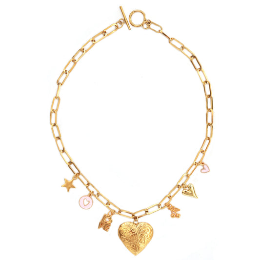 Gouden schakelketting love heart 1080