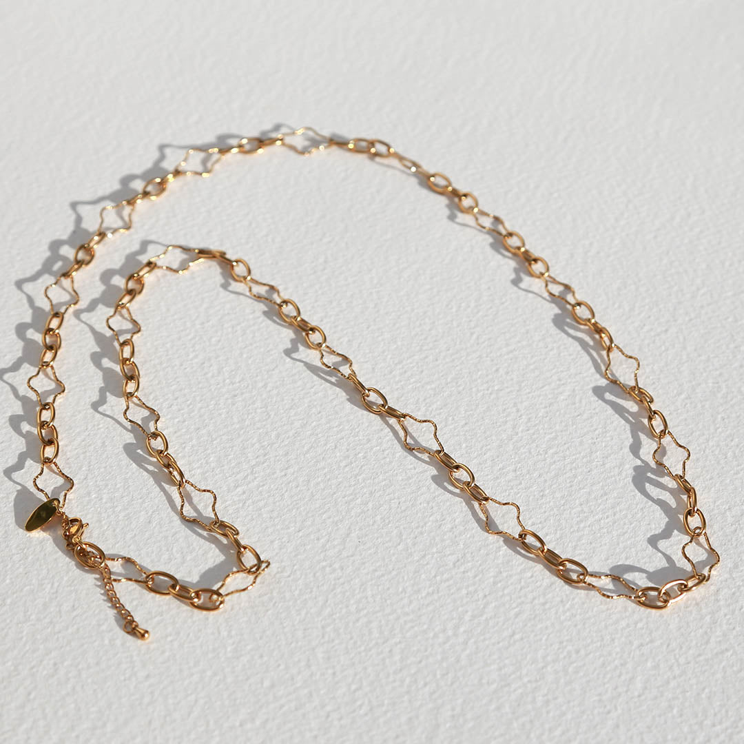 Long gold clover necklace