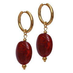 Pendientes de oro pastilla burdeos
