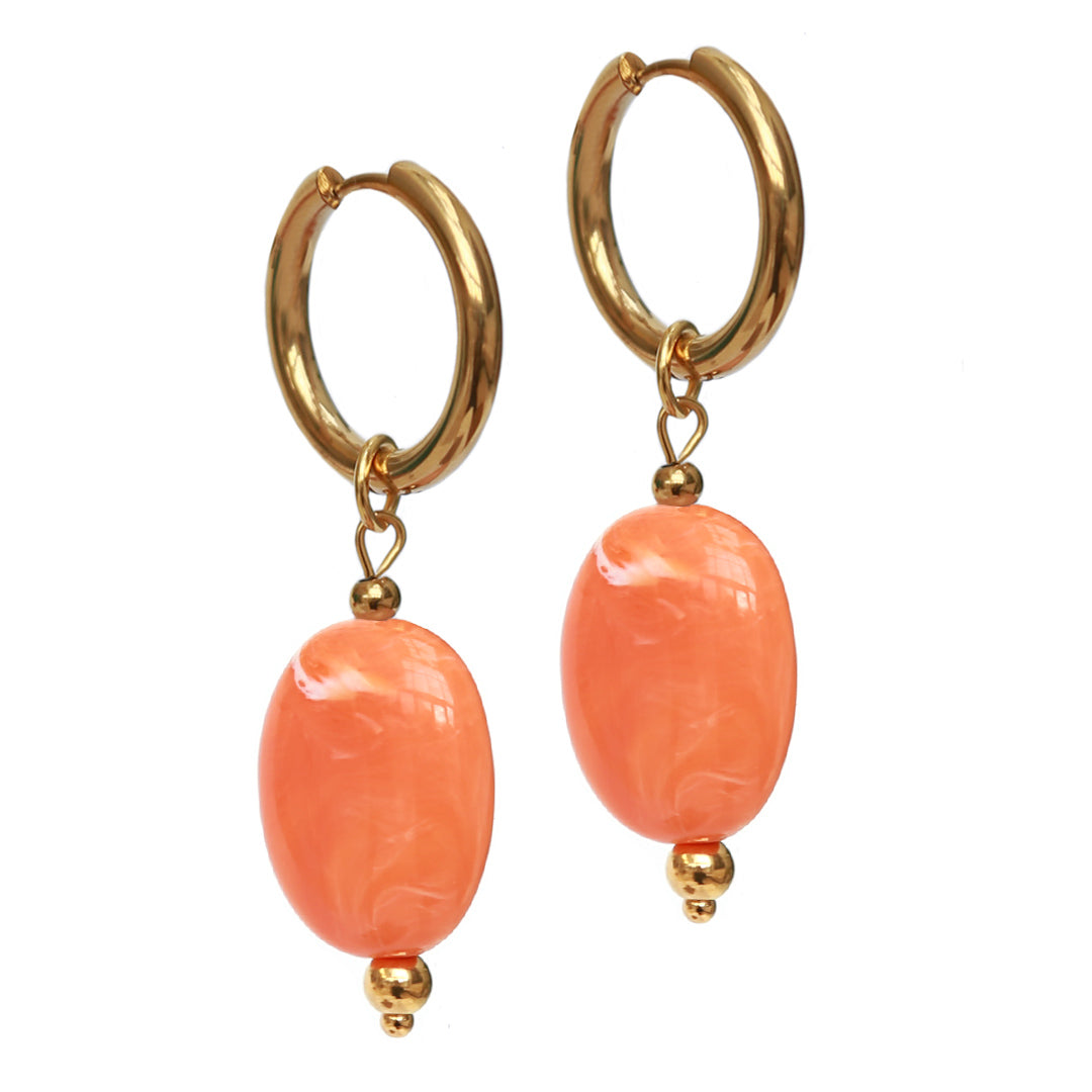 Pendientes de oro pastilla naranja