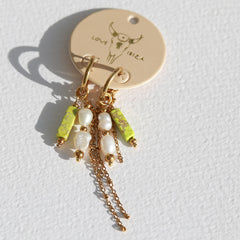 Gouden oorbellen pearl stone lime groen