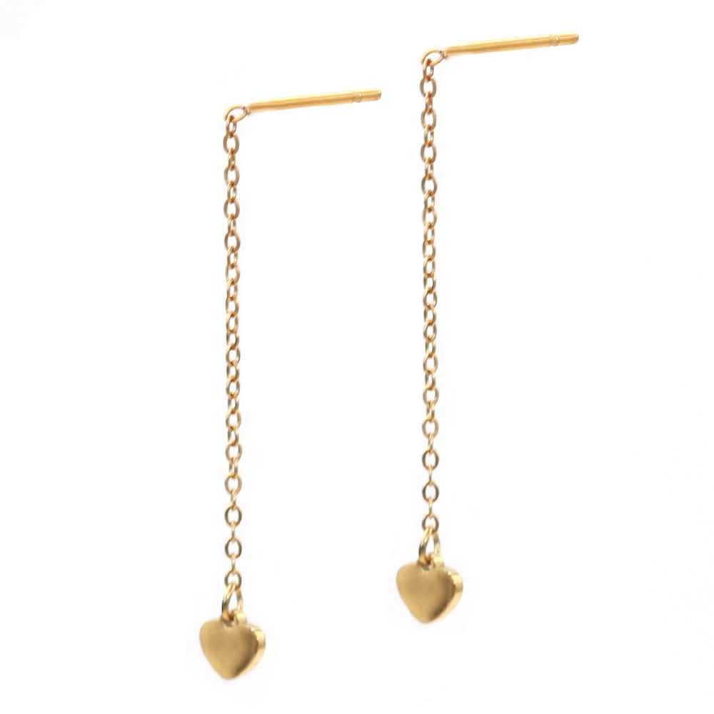 Gold earrings chain heart